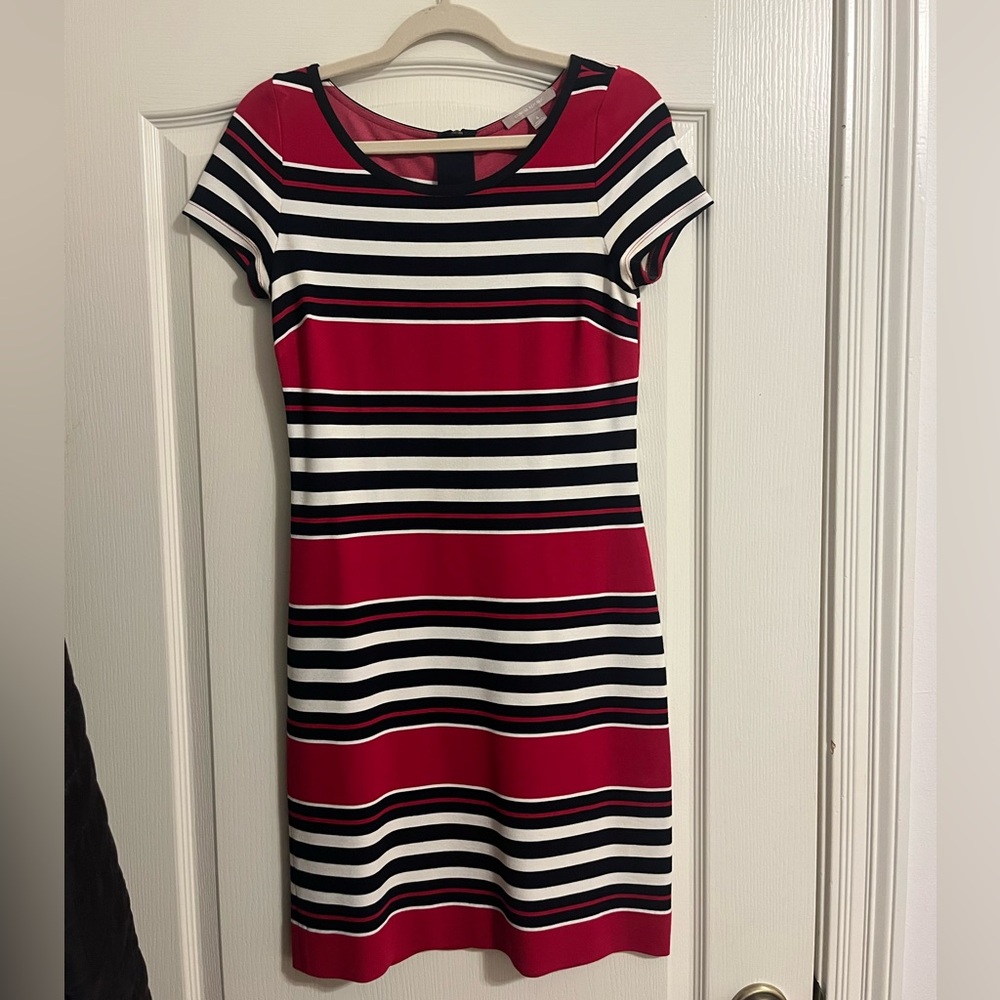 Banana Republic Red White Navy Striped Dress